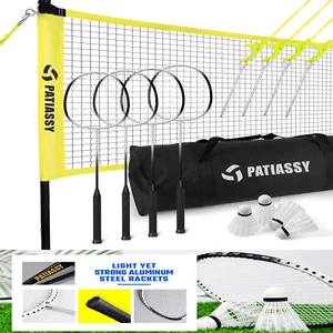 Professional Badminton Net Set Heavy Duty Poles Outdoor Beach with Bag 4 Rackets - Picture 1 of 10