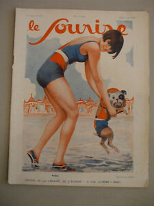 le sourire art deco fantastic magazin  august  8 1929 women with dog at the sea