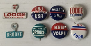 Lot Of 8 Used 60s-70s Political Buttons / Tabs Brooke Lodge LBJ  Volpe Ford U7 - Picture 1 of 2