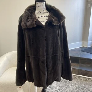 Giacca visone tosato marrone naturale SAGA collo pelliccia cincillà maniche svasate tgL - Foto 1 di 12