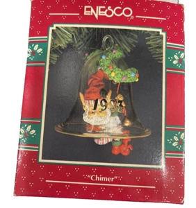 Christmas Ornament Chimer Glass Dated Bell with Elf 1993 Vintage Enesco Limited - Picture 1 of 17