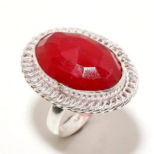 Skota Mines Ruby Gemstone Handmade 925 Sterling Silver Jewelry Rings Size-8.5" - Picture 1 of 3