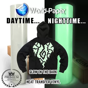 Heat Transfer Vinyl - Glow in the Dark 15" x 1 Foot (HTV) Roll Phosphorescence - Picture 1 of 1
