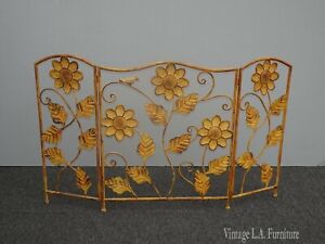 Vintage French Country Gold Sun Flower Fireplace Screen