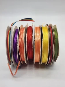 Vintage Lot Of 8 Spools Satin Ribbon Decor Crafts Variety Woven Offray - Picture 1 of 10