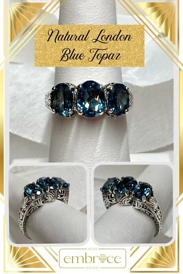 Natural London Topaz Edwardian Sterling Silver Filigree Ring (Custom-Made) D41 - Image 1 of 4