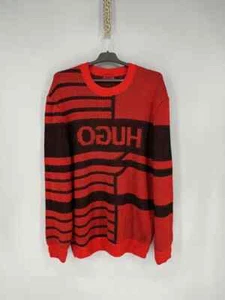 Vintage HUGO BOSS Wool Sweater Big Logo Knit Red Black XL - Picture 1 of 13