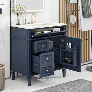 30"Bathroom Vanity w/Top Sink,Modern Bathroom Storage Cabinet w/2 Drawers and a - Picture 1 of 13