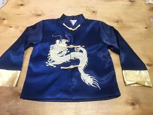 VTG Lin ZHi Xu Kids Traditional Chinese  Satin Navy Gold Dragon silk - Picture 1 of 9