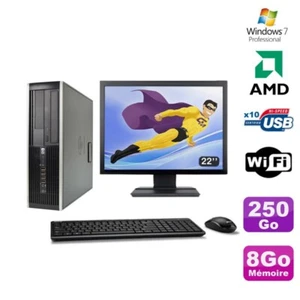 Lot PC HP Compaq 6005 Pro SFF AMD 3GHz 8Go 250Go Graveur WIFI Win 7 Pro + 22" - Foto 1 di 3