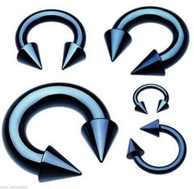 Horseshoe Ear Eyebrow Lip Ear 18 Gauge 1/4" Spikes 3mm Titanium Blue IP  - Image 1 of 4
