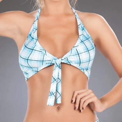 Sujetador de bikini a cuadros azul 9003 corbata Go-go ropa de baile Club Rave S M L Foto 1 de 4