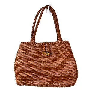 Bolso de mano vintage de cuero tejido marrón estilo bolso estructurado - Imagen 1 de 4