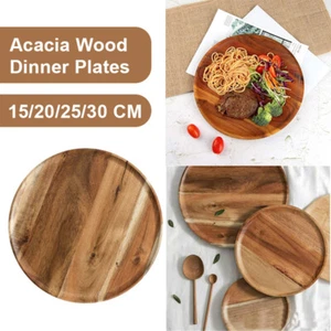 15/20/25/30cm Akazien Holz Teller Runde Serviertablett Obst Dessert Snack Platte - Bild 1 von 22