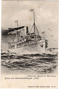 Postal de barco saludo del vaporizador rápido de salón "Odín" transportado genuinamente 12 de agosto de 1906 - Imagen 1 de 2