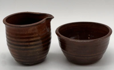 Crema y azúcar de cerámica rústica de granja - Juego artesanal Foto 1 de 4