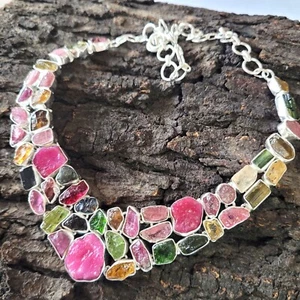 Natural Multi Color Tourmaline 925 Sterling Silver Handmade Necklace For Girls - Picture 1 of 10