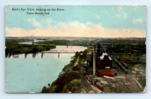 Postal EN 1912 Terre Haute vista de pájaro mirando hacia arriba el río N3 - Imagen 1 de 2