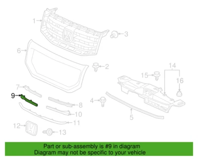 Honda 75105-SZA-A11 Right Front Grille Center Bar for 12-15 Pilot Foto 1 de 2