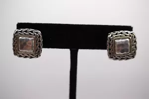 John Hardy SS Palu Hammered Weave Omega Back Earrings (064PID) - Picture 1 of 3