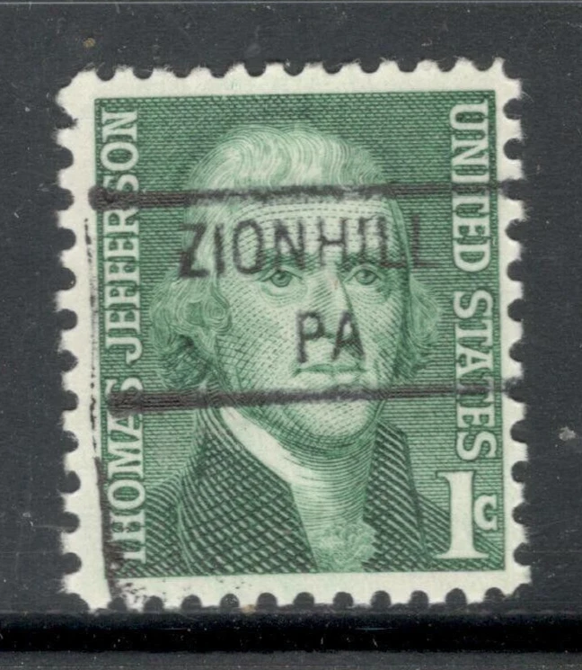 Sc # 1278 ~ 1 cent Thomas Jefferson Issue, Precancel, ZIONHILL - Image 1 of 1