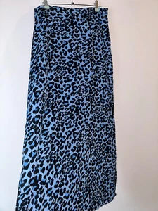Bohemian Skirt Long Black Blue Animal Print Lined Slit Size 12 Vintage Retro - Picture 1 of 11