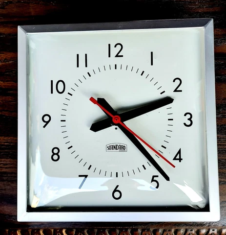 Vintage Standard Electric School Wall Clock Square - Curved Glass Face -Working! Cover