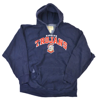 Steve & Barrys Thick Hoodie Sz L  Ramming Trojans Embroidered Vtg 90s  Destroyed - Image 1 of 4