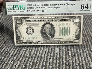 Fr. 2155-G 1934C $100 Federal Reserve Note  PMG Choice uncirculated 64  EPQ - Picture 1 of 8