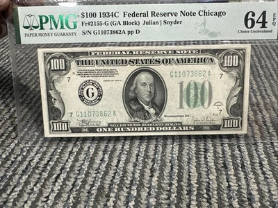 Fr. 2155-G 1934C $100 Federal Reserve Note  PMG Choice uncirculated 64  EPQ - Image 1 of 4
