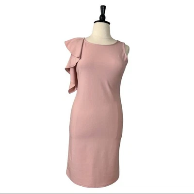 Nicole Miller Women's Blush Pink Ruffle Shoulder Sheath Dress New Size 14 Plus - Image 1 of 4