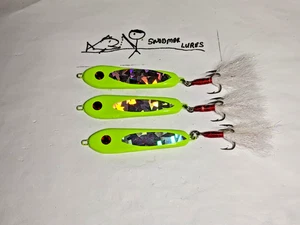 3 - 2 oz Slab Lead Fishing Casting Spoons Lures chartreuse holograph - Picture 1 of 6