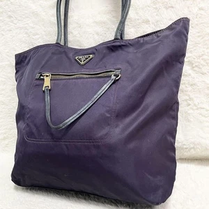 PRADA Nylon Leather Shoulder Bag Tote Bag Auth Purple Black Women From Japan - Picture 1 of 16
