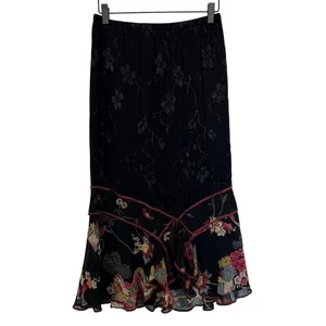 Spencer Alexis Midi Ruffle Hem Floral Skirt Size S Petite Black Fairycore Goth - Picture 1 of 13