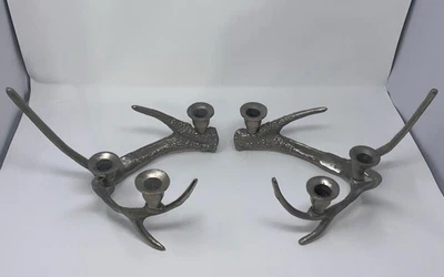 Par de candelabros de aluminio vintage con asta de ciervo (2) decoración de cabina con asta de ciervo Foto 1 de 4