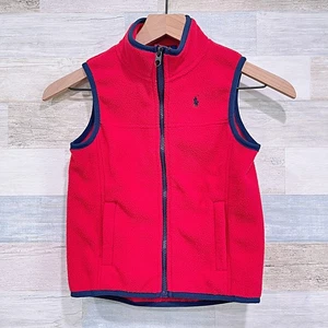 POLO Ralph Lauren Full Zip Fleece Vest Jacket Red Blue Tipping Pockets Boys 6 - Picture 1 of 5