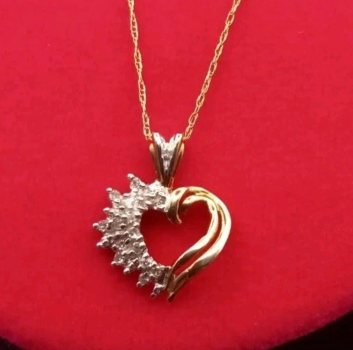 10k Gold Necklace With 10k Open Heart Pendant with Diamonds 18in - Image 1 of 4