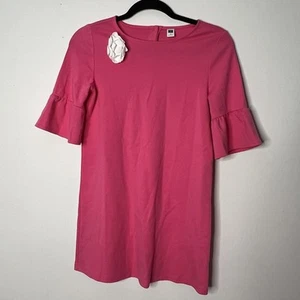 Janie & Jack Girls Pink Shift Dress Size 12 Rose Aplique Ruffle Sleeve - Picture 1 of 5