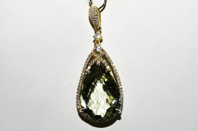 $900 .925 Sterling Silver 22.75CT Natural Green Amethyst & Topaz Dangle Pendant - Image 1 of 4