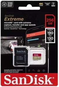 Sandisk Extreme micro SD Memory Card - 256 Gb Capacity - V30 UHS-I U3 A2 - Photo 1/1