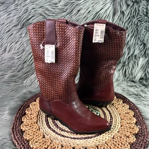 Vintage Dingo Größe 6 geflochtenes braunes Leder Brasilien Western Cowboystiefel zum Überziehen NEU - Bild 1 von 9