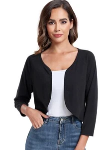Women's Bolero Shrug Crop Cardigan Open Front Knit Sweater 3/4 Sleeve TopsBla... - Picture 1 of 7