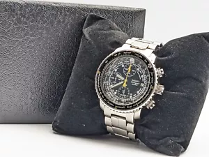 Seiko Pilot's Quartz Chronograph Black Dial SNA411P1 200M Men's Watch 169 - Picture 1 of 16