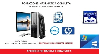PC Computer Fisso Completo di Monitor 19" Dual Core 2.40 Ghz 8 GB 250 GB Win 10 - Immagine 1 di 2