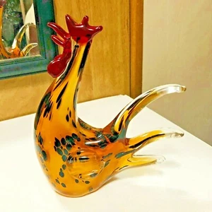 Fifth Avenue Kristall Figur Kunst Glas Huhn Henne Hahn Vogel Bernstein Rot Schwarz - Bild 1 von 6
