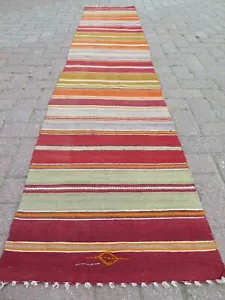 Handmade Wool Rugs Runner, Turkish Kilim Runner, Carpet Runner, LongRug 20"x109" - Picture 1 of 24