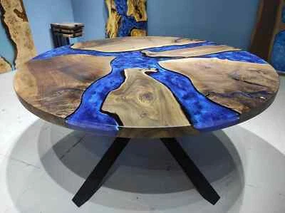 Olive Wood & Epoxy Table Top | Custom River Table for Dining Epoxy Resin Table - Image 1 of 4