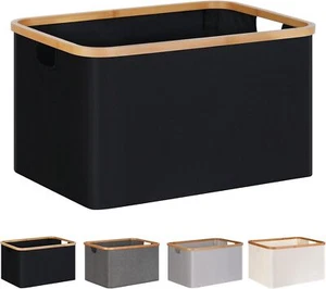 Faltbarer Wäschekorb 60L aus Bambus, Aufbewahrungskorb Klappbar, Schwarz - Bild 1 von 8