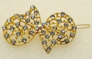 fashion ribbon style clear & ab rhineston hair pin clip barrette for fine gold - Picture 1 of 2