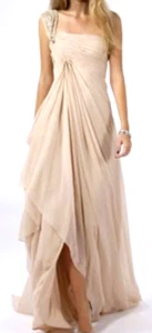 Marchesa Runway Vintage Grecian Gold Embroidered Pink Long Maxi Gown Dress US 6 - Picture 1 of 5